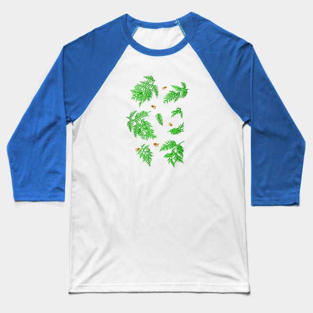 Coniferous Cedar Leaf Pattern (royal blue) Baseball T-Shirt by Davey's Designs